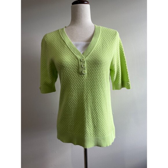 Christopher & Banks V-Neck Sweater Womens S Lime Green Short Sleeve - Picture 1 of 6